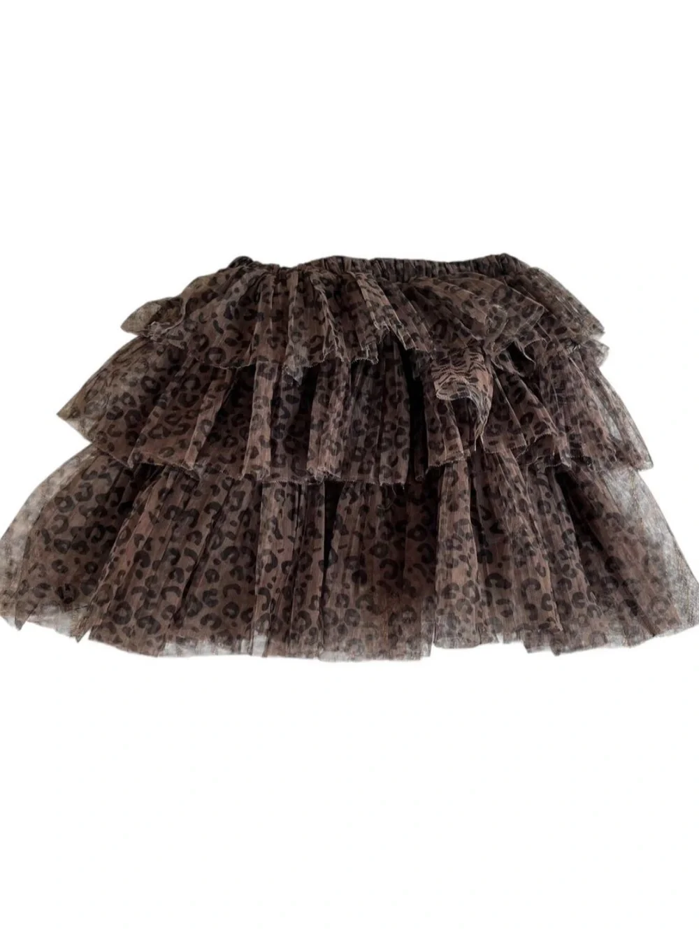 Zara Brown Leopard-Print Layered Tulle Skirt Sz 6